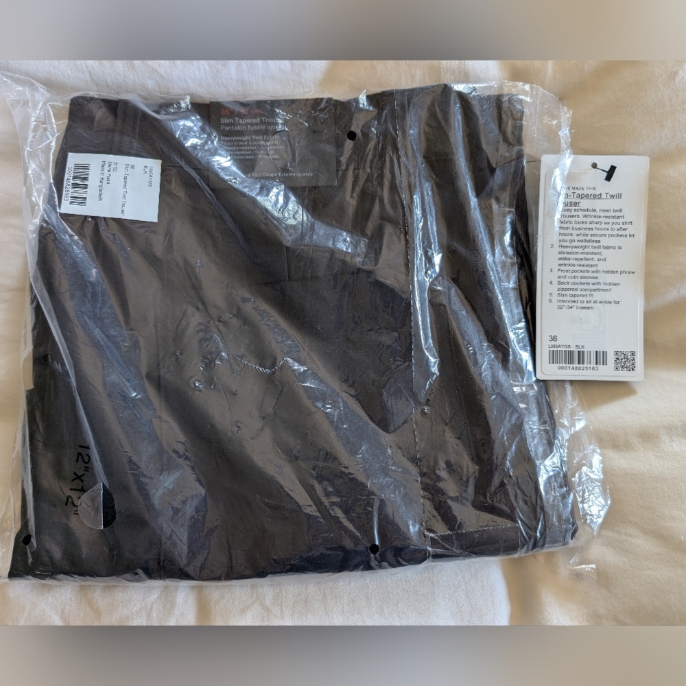 NWT Lululemon Slim Tapered Twill Trouser Black Size 36